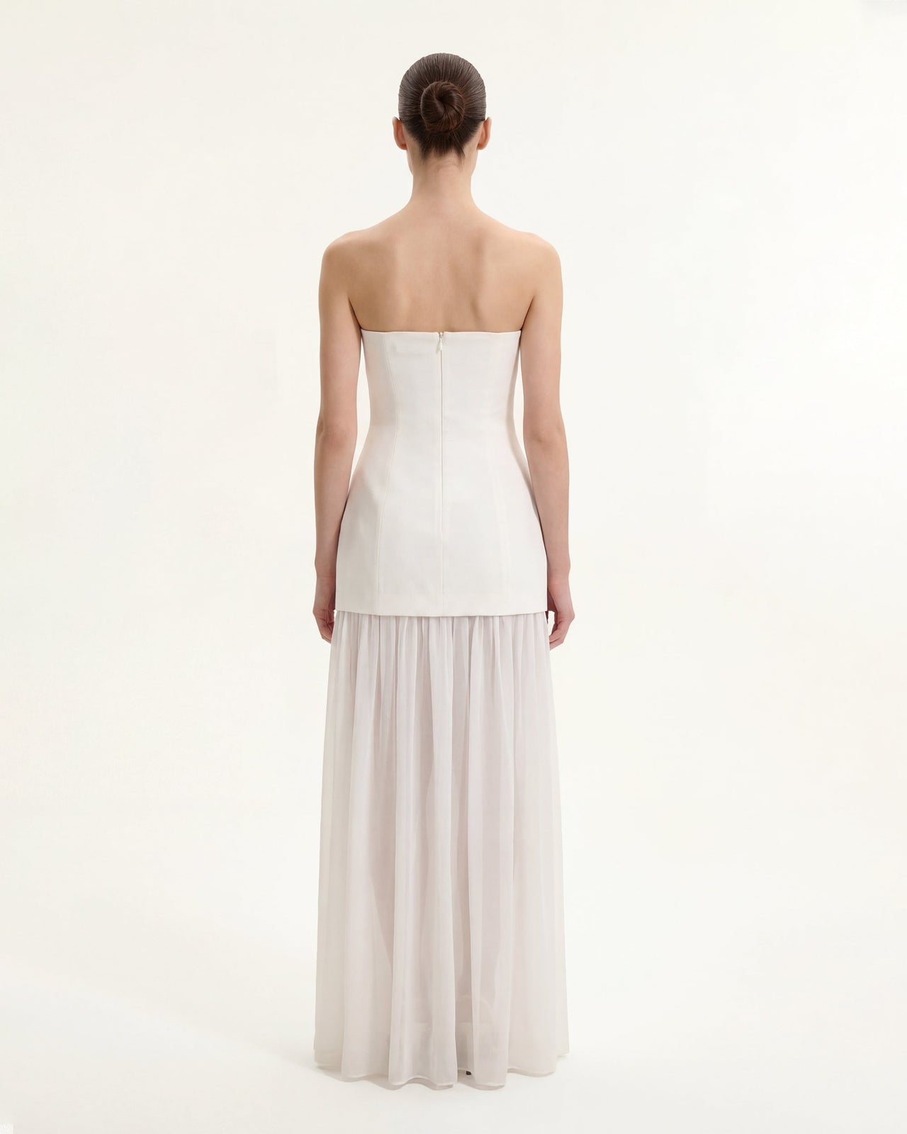 花卉單肩長洋裝 - 白色