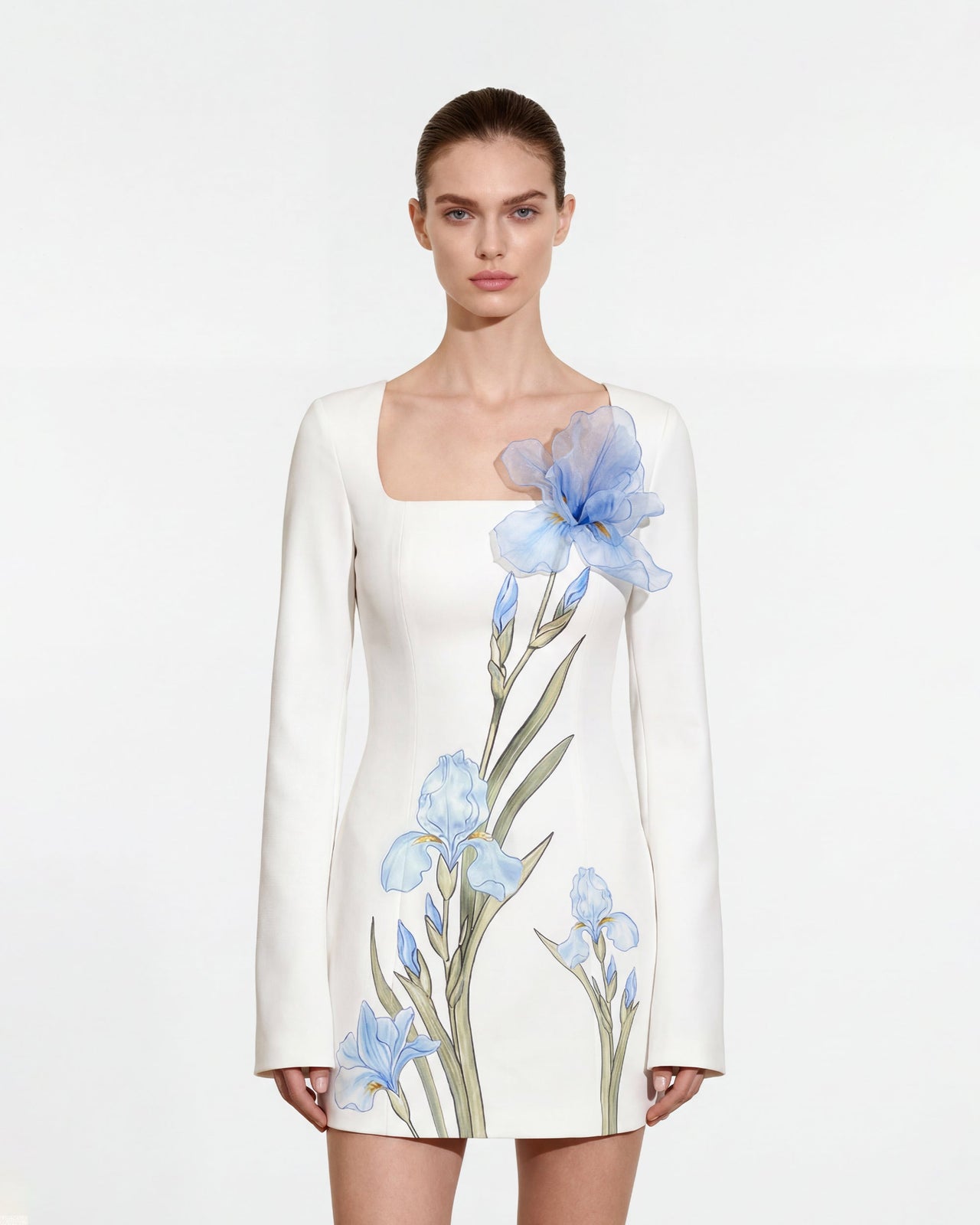 花卉印花緊身洋裝 - 白色