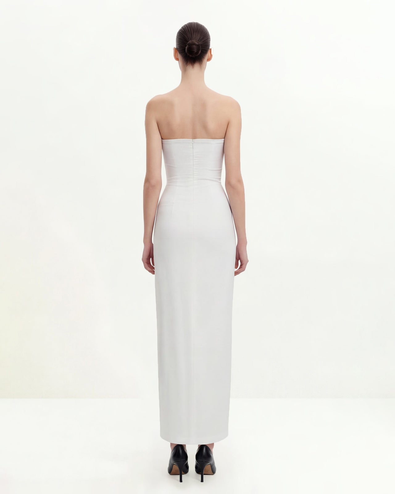 花卉無肩帶長洋裝 - 白色