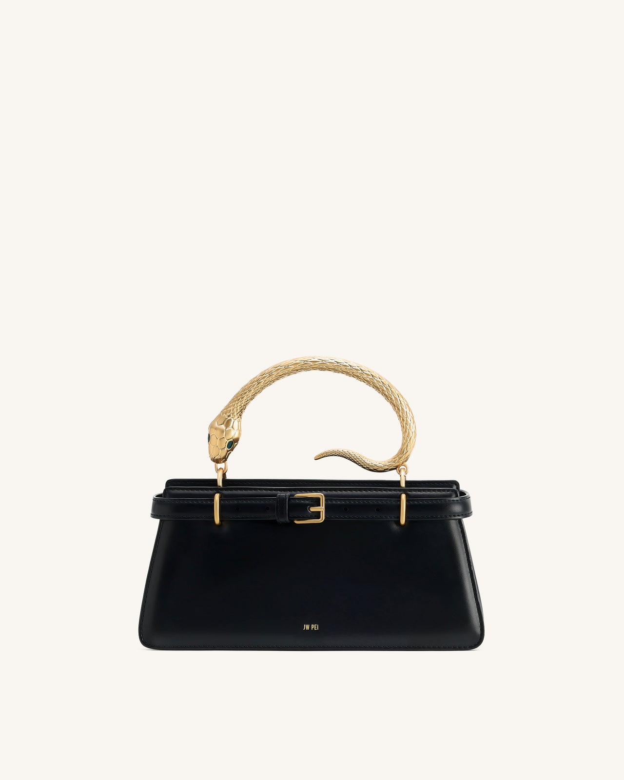 Elena 蛇紋手柄手提包 - 黑色