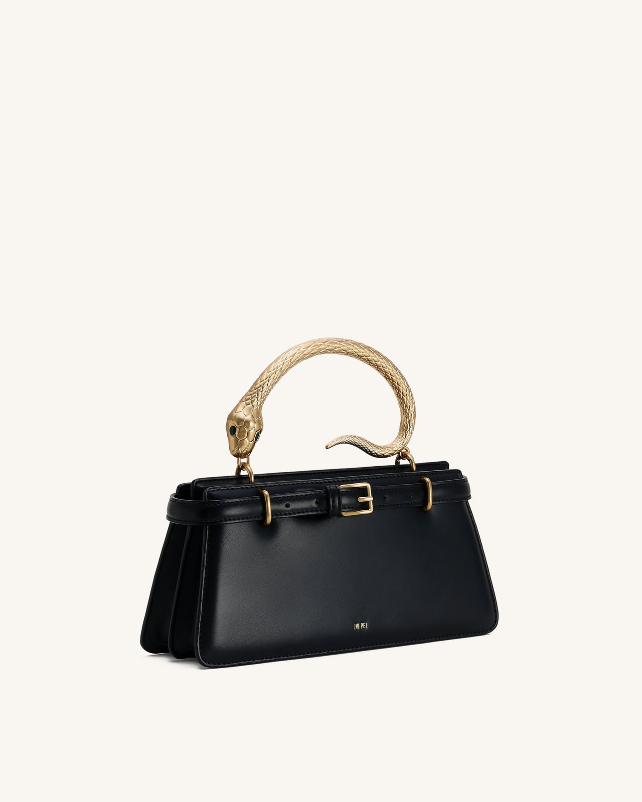 Elena 蛇紋手柄手提包 - 黑色