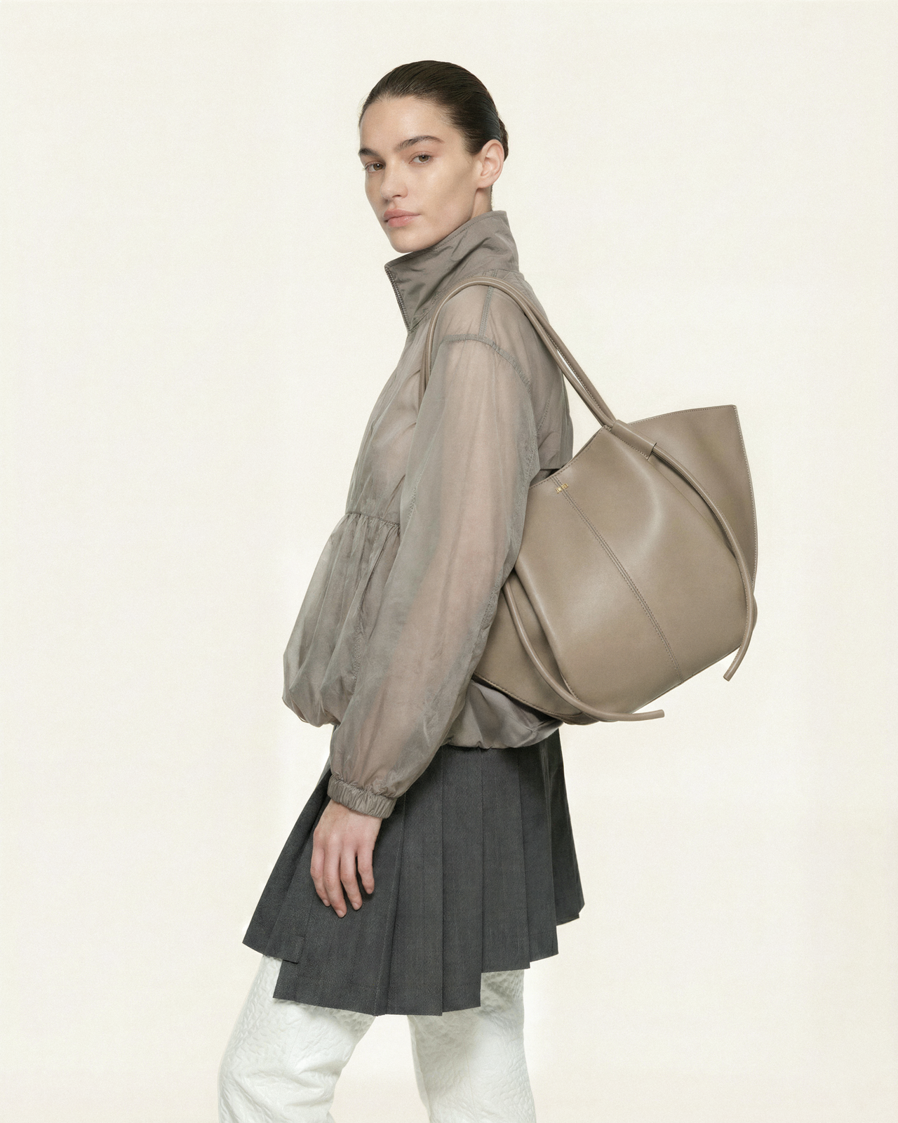 Nala 寬版托特包-灰褐色