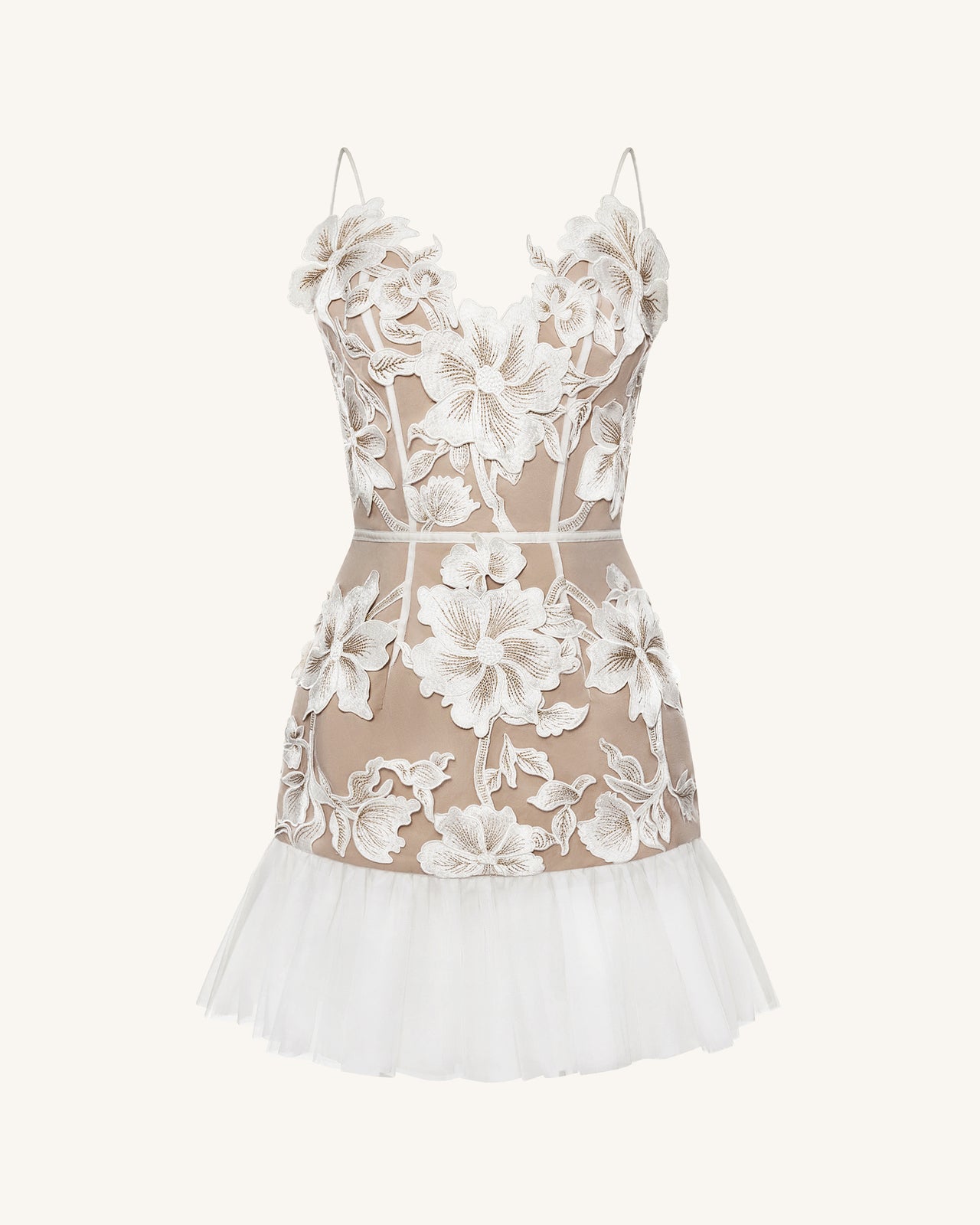 花卉細肩帶迷你洋裝 - 白色