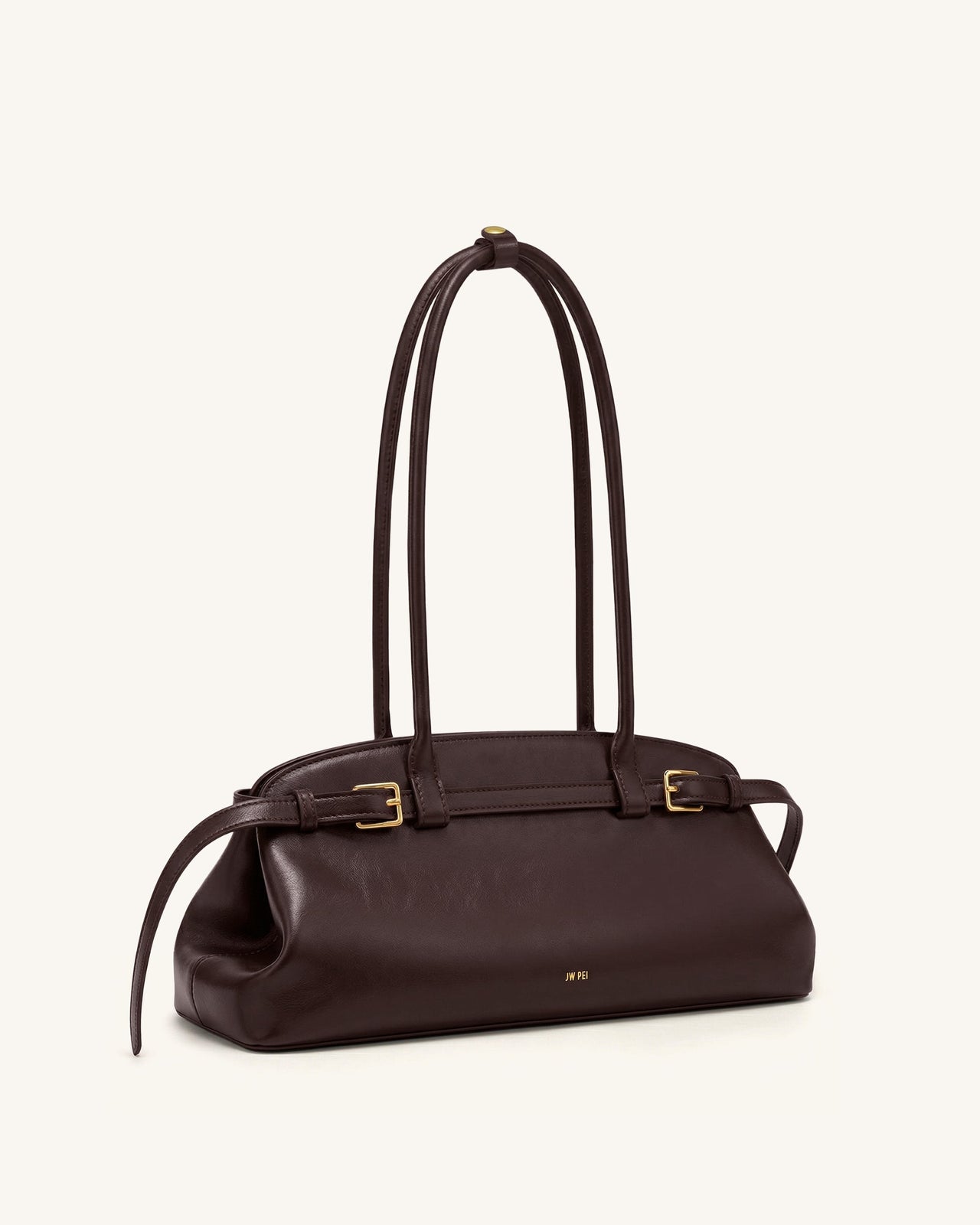 Arden 皮帶裝飾橫向肩背包 - 深棕色