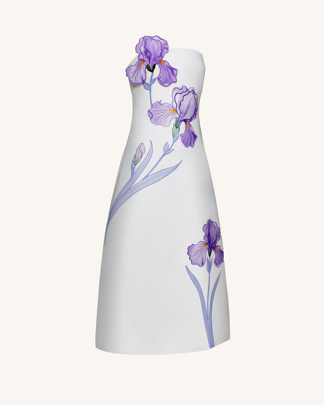 Iris 花卉印花平口A字長洋裝 – 白色