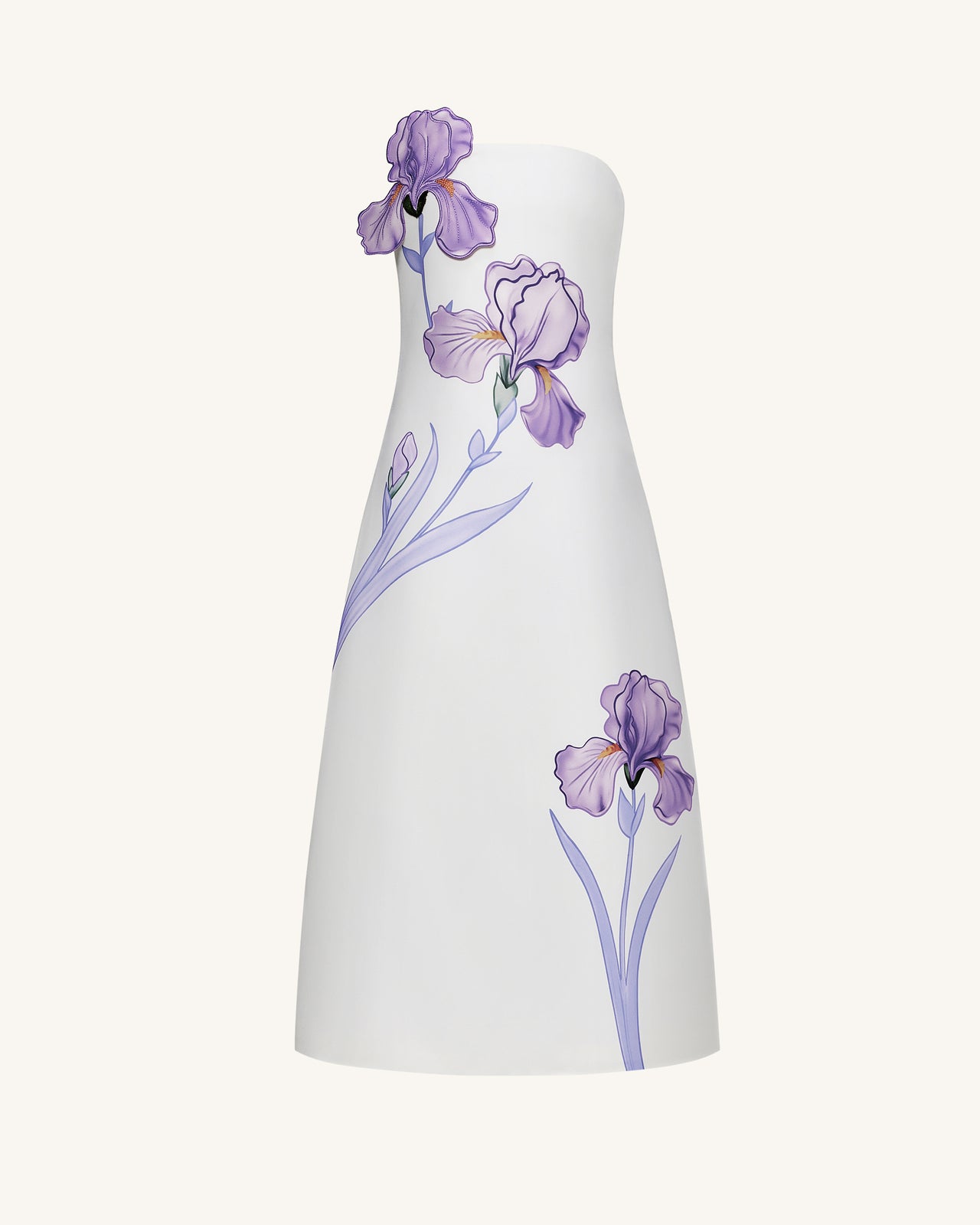 Iris 花卉印花平口A字長洋裝 – 白色