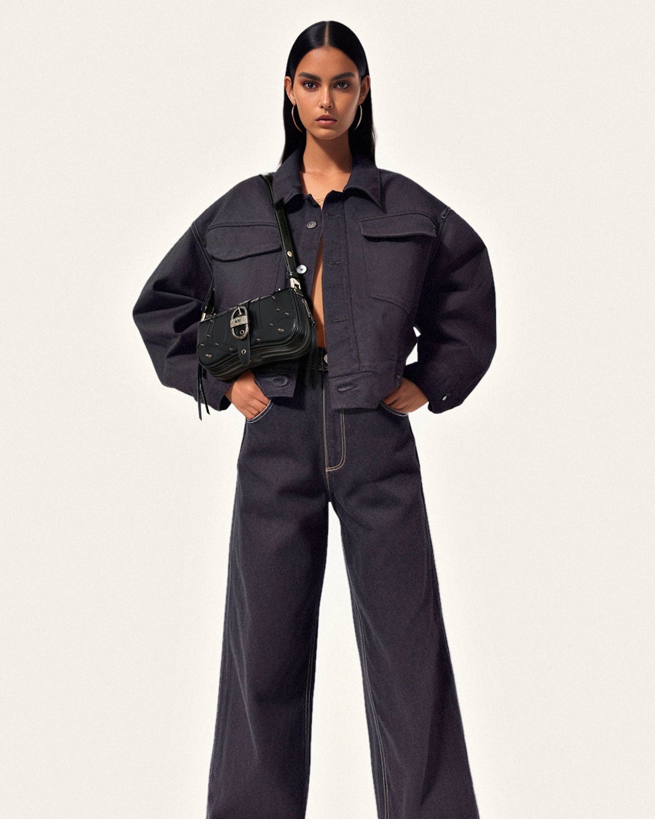 Joy 鉚釘單肩包 - 黑色