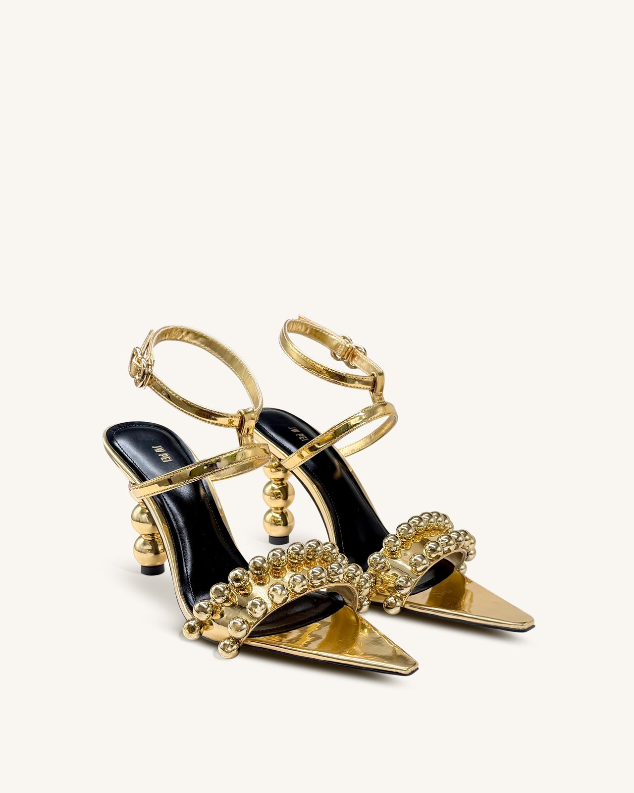 Mia 珠飾綁帶高跟鞋-金色