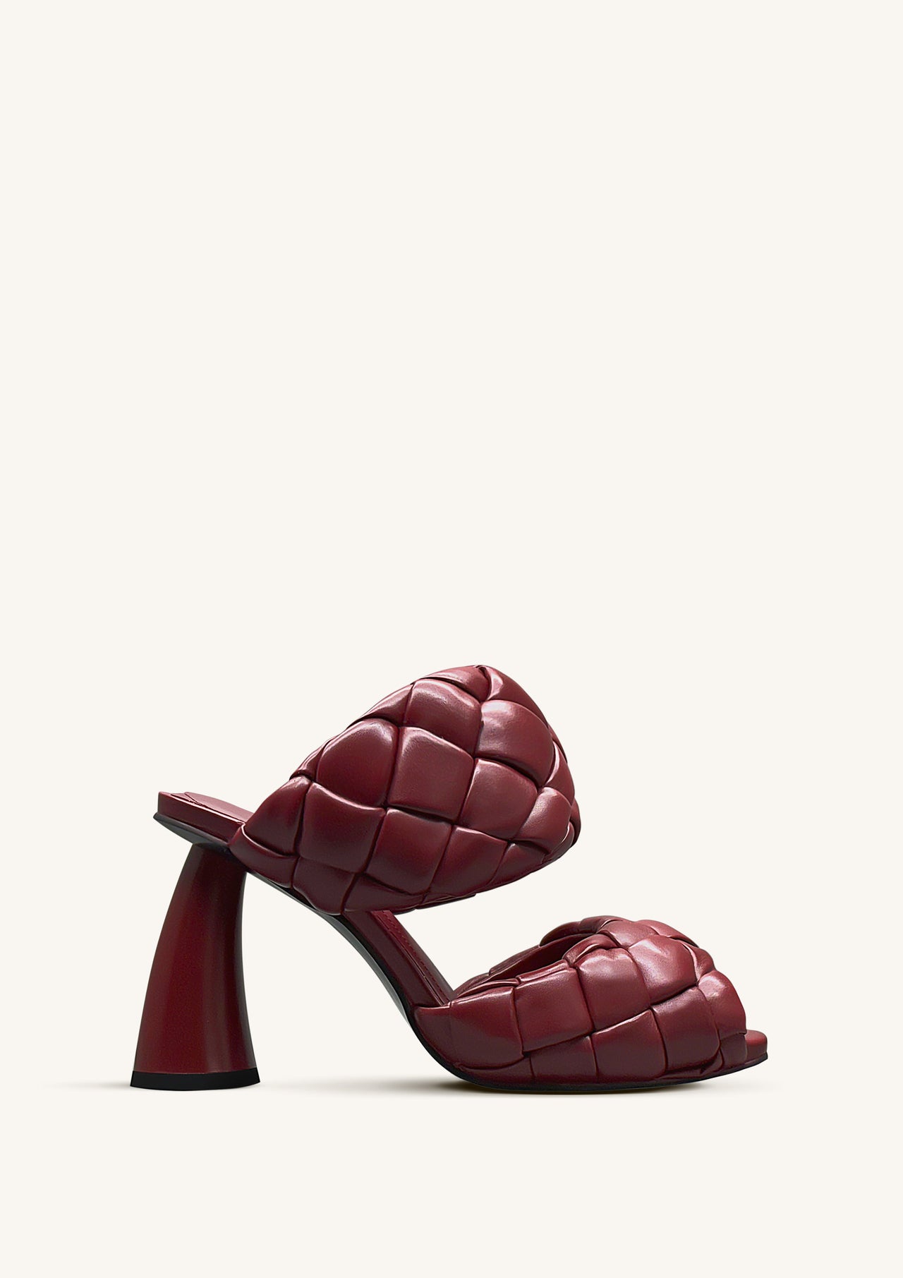 Lillian 編織皮革高跟穆勒鞋-酒紅色