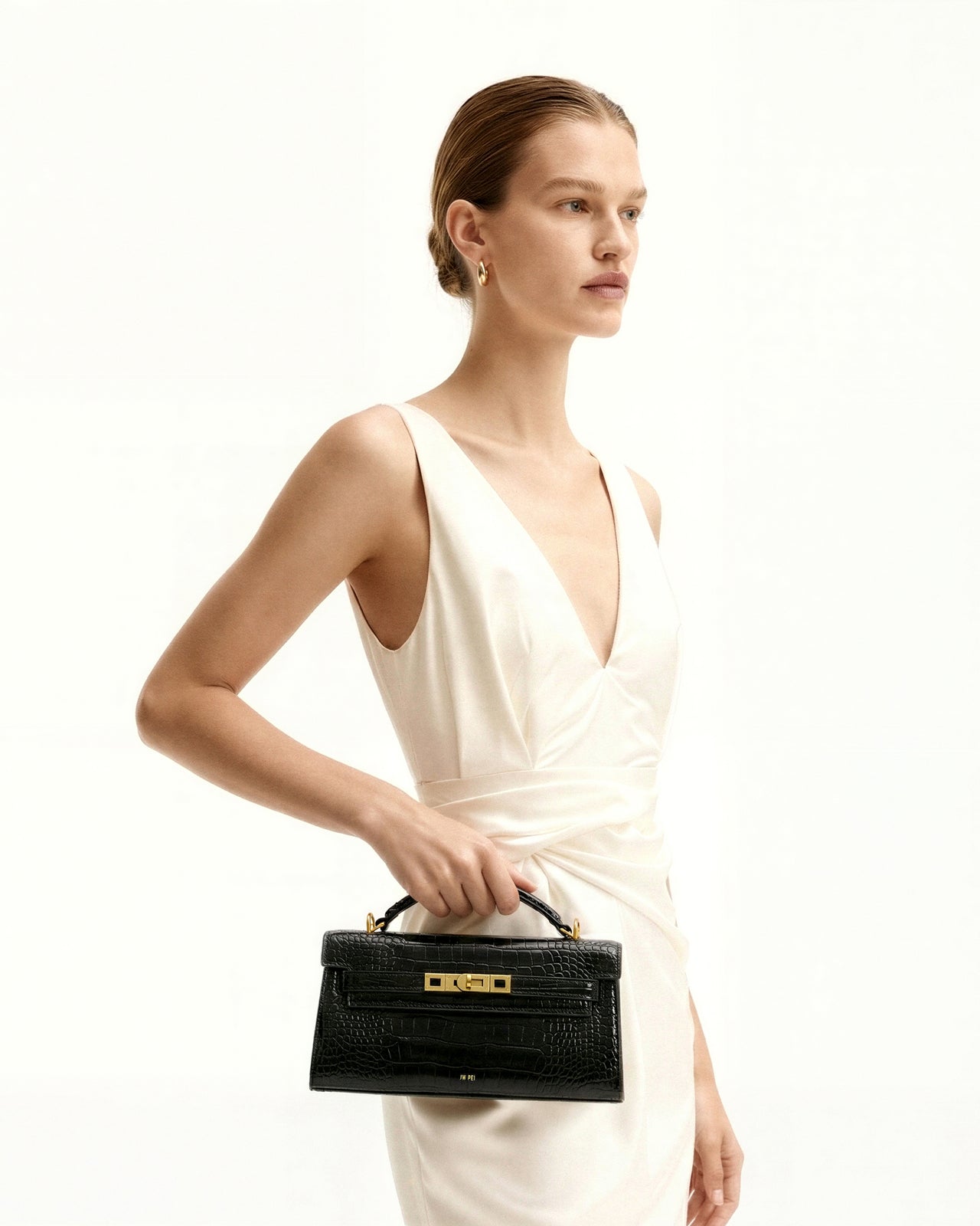 Noor 上提把包 - 黑色鱷魚紋