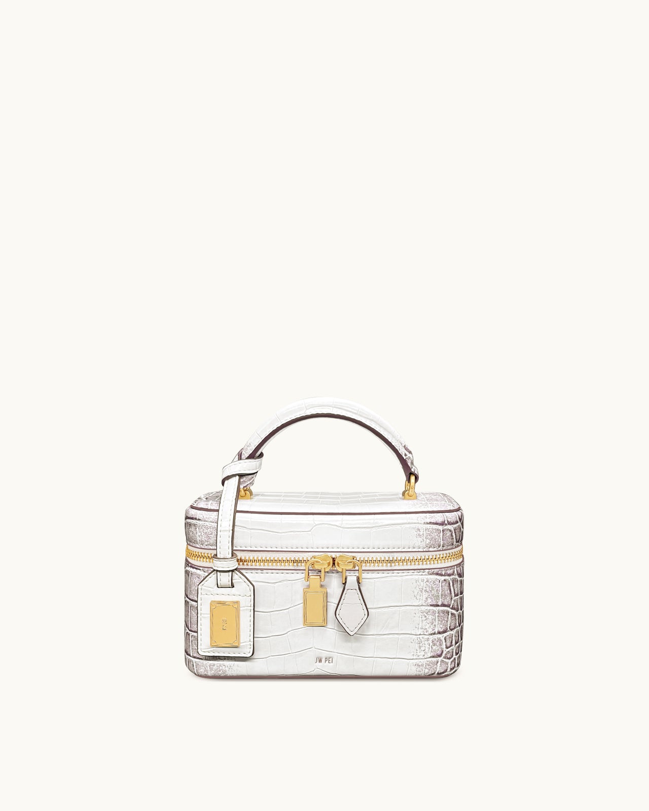Cleo 盒形提把包 - 白色鱷魚紋