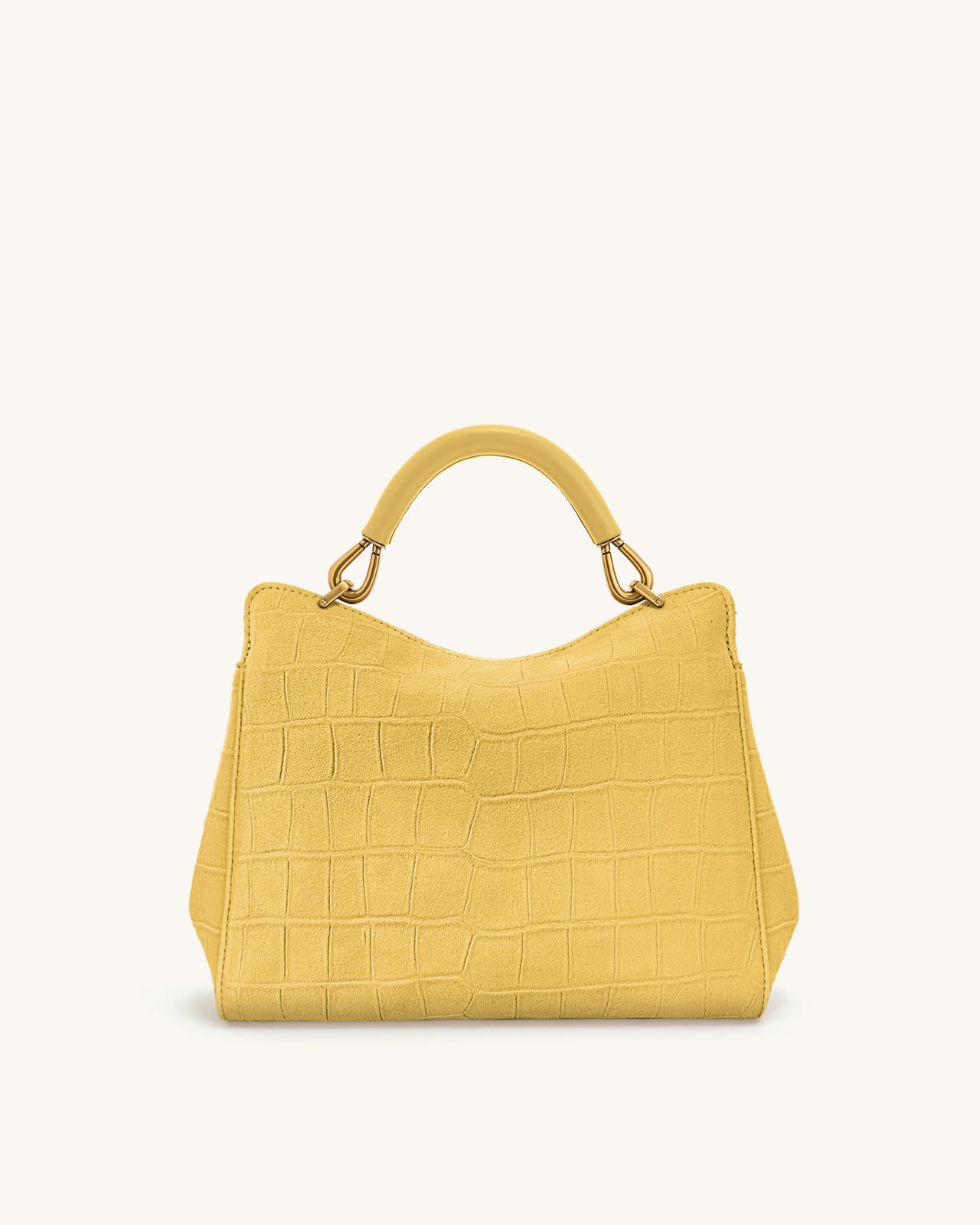 Lucia 經典鱷魚壓紋仿麂皮手提包 - 黃色