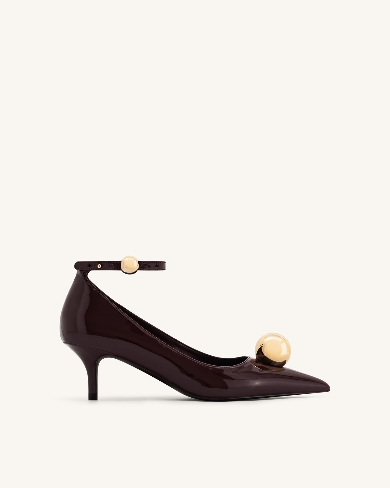 Jewel 搭扣小貓跟高跟鞋 - 酒紅色