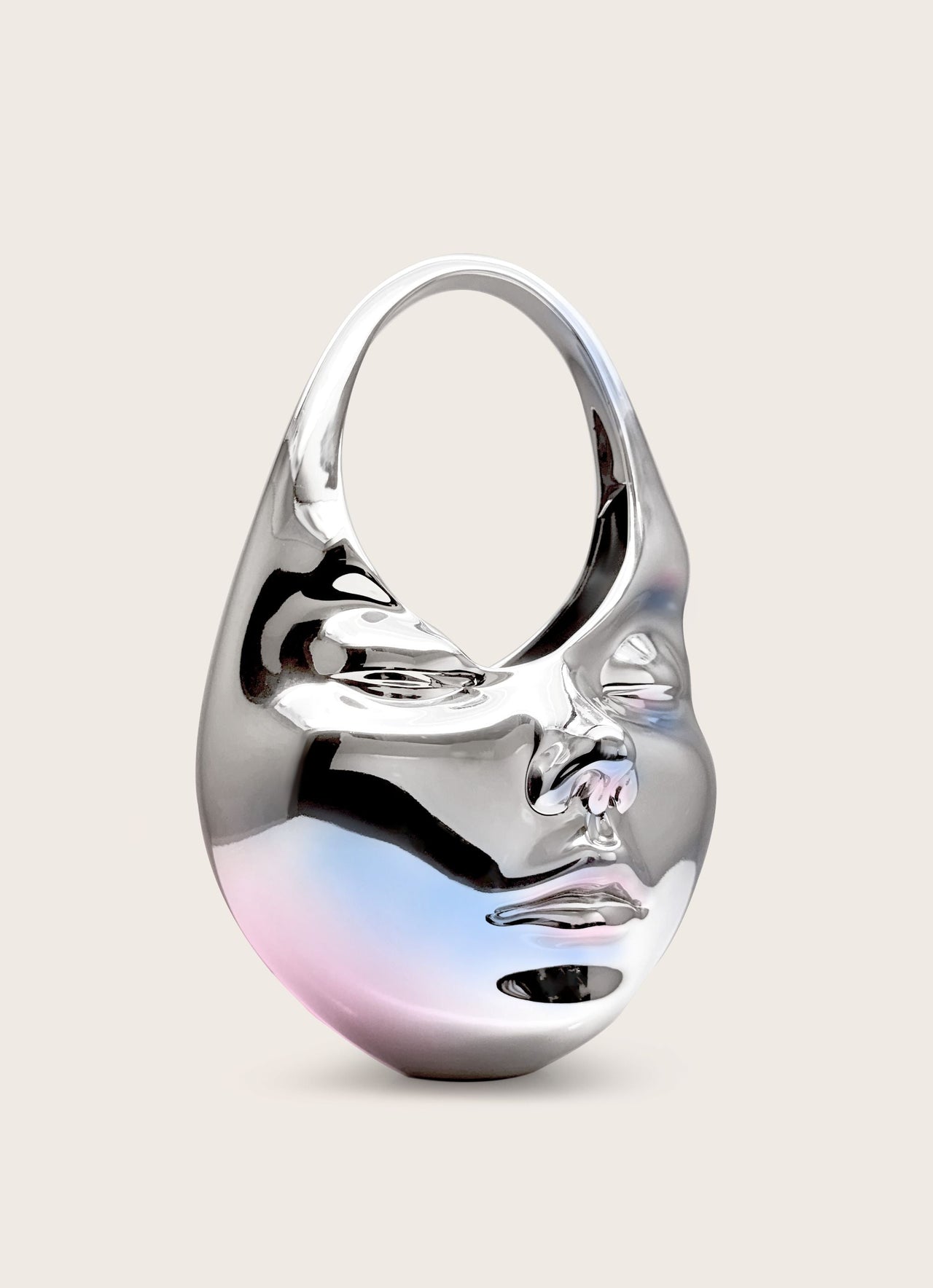 Lillian Face 新月形上提把包-銀色