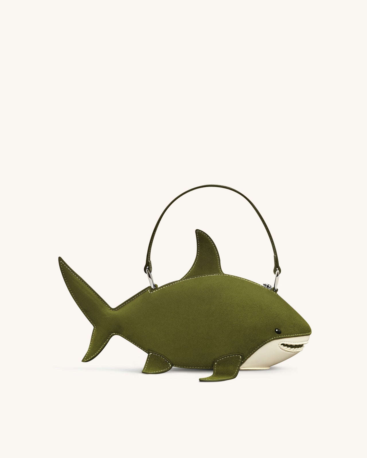 Nerys 深橄欖綠仿麂皮鯊魚造型手提包