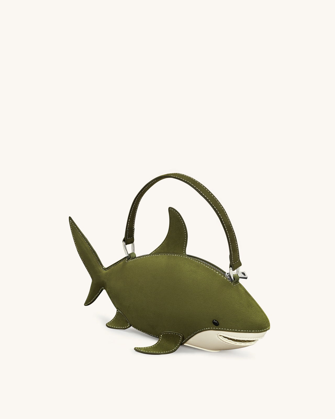 Nerys 深橄欖綠仿麂皮鯊魚造型手提包