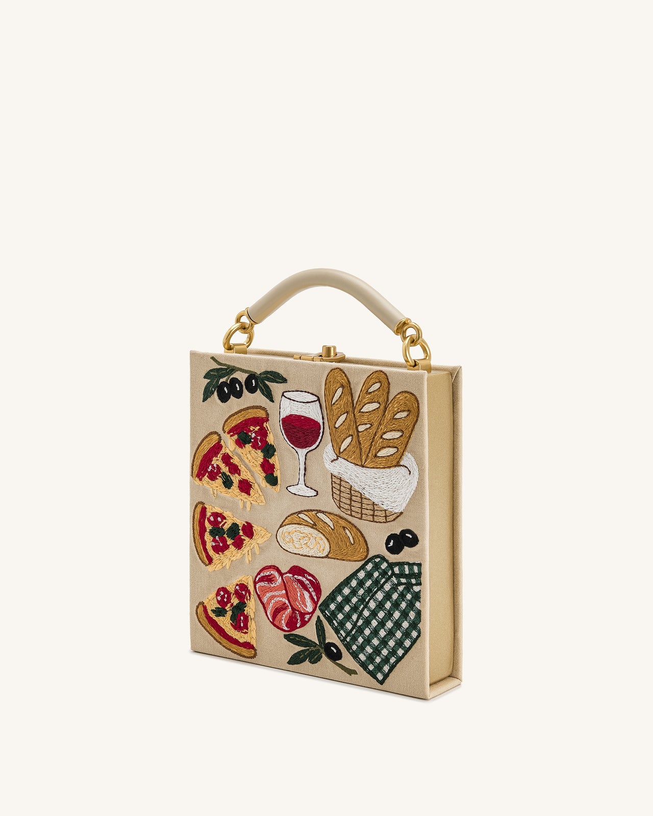 Elle 野餐圖案書本手提包 - 卡其色