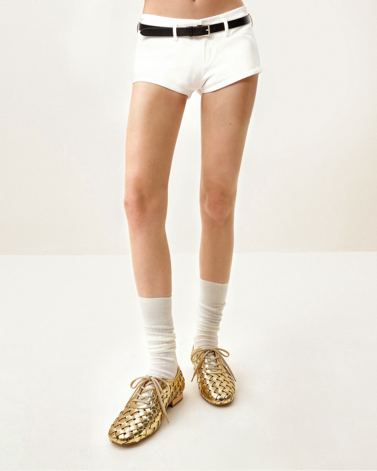Kayla 編織帶平底鞋 - 金色