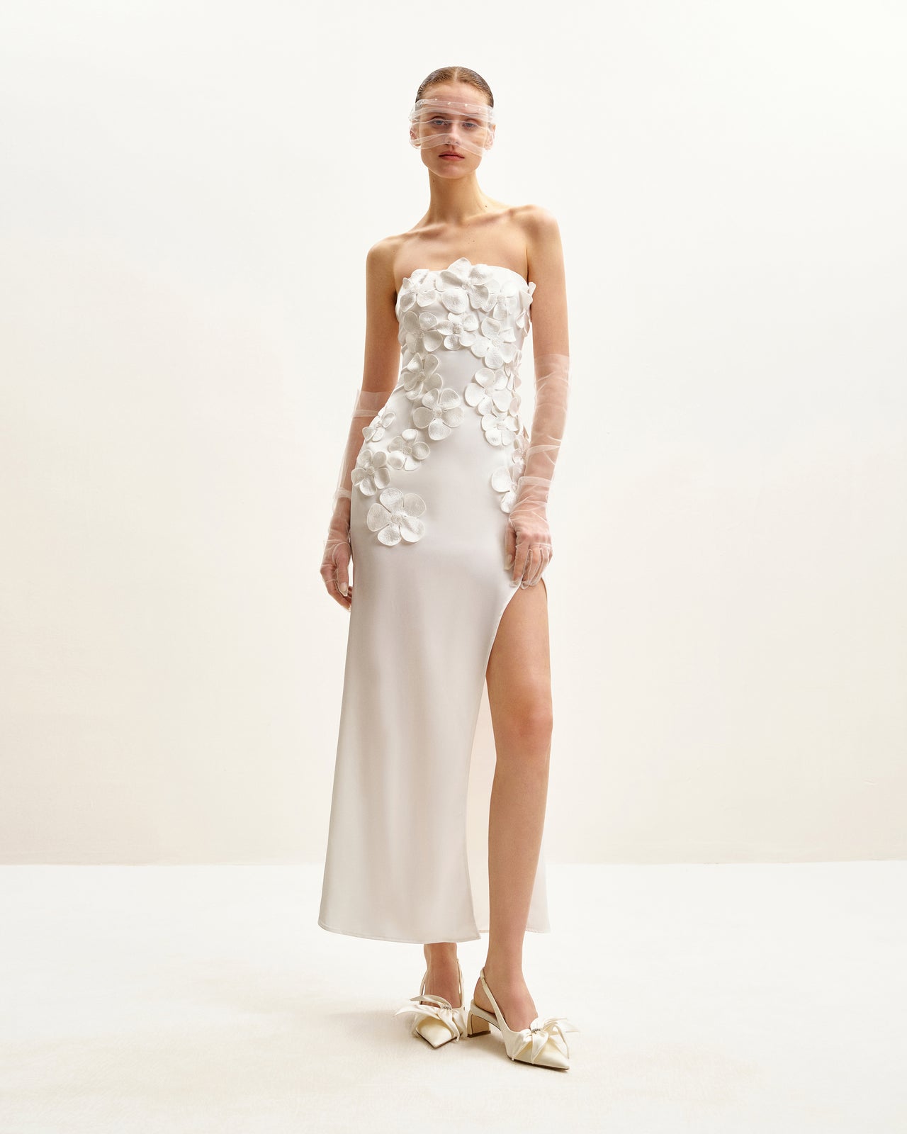 花卉刺繡長裙 - 白色