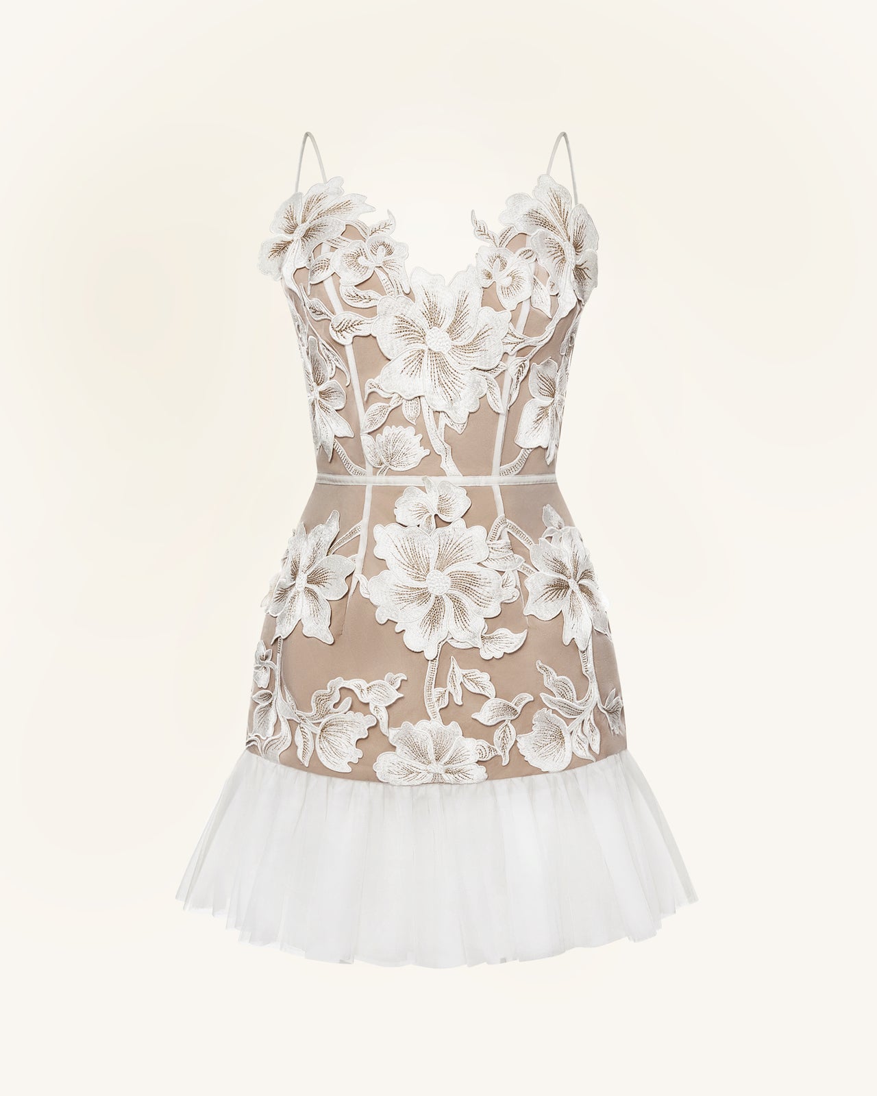 Floral 細肩帶迷你洋裝 - 白色