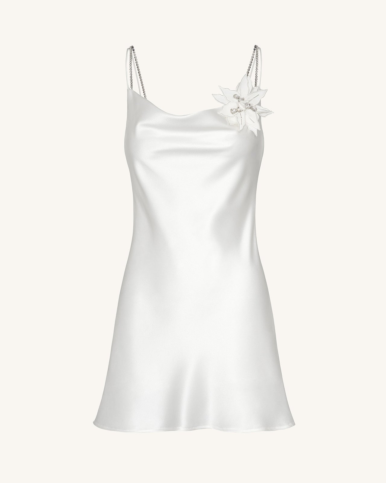 水晶花卉吊帶裙-白色