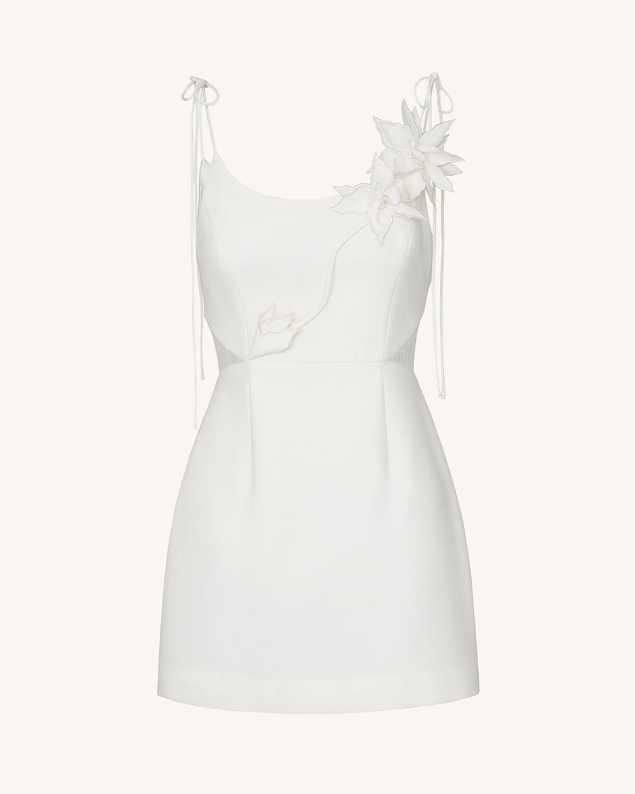 花卉藤蔓綁帶洋裝-白色