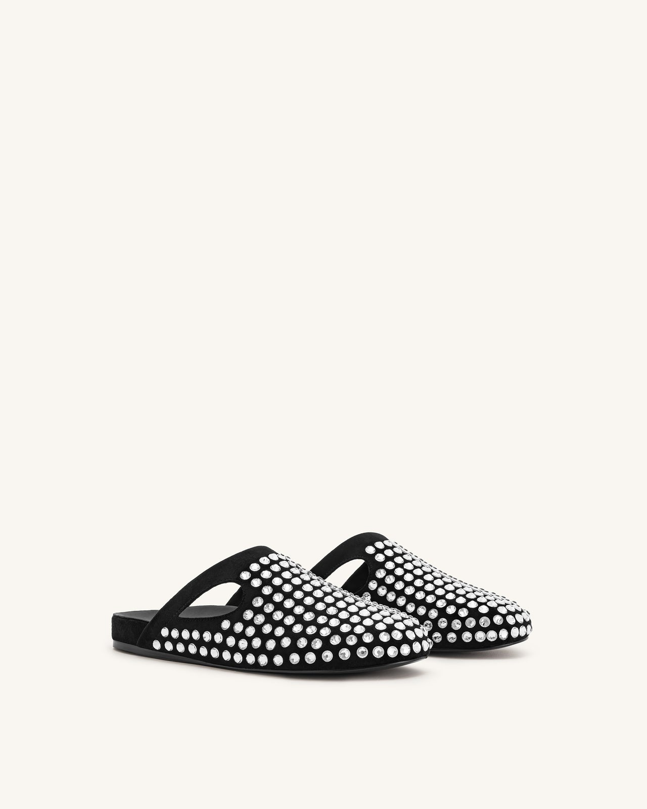 Athena 人造水晶平底穆勒鞋 - 黑色