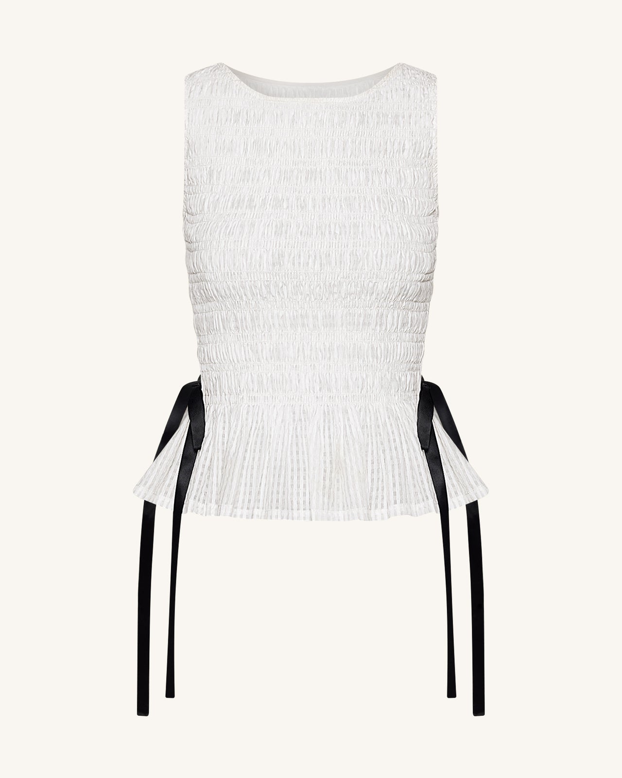 抽褶荷葉邊無袖上衣 - 白色