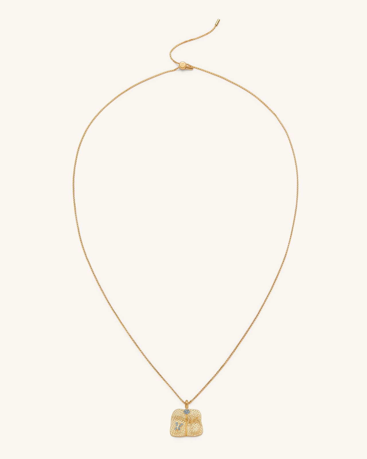 車前草扇形吊墜項鍊 - 18ct 鍍金 & 海藍色鋯石 & 綠色納米