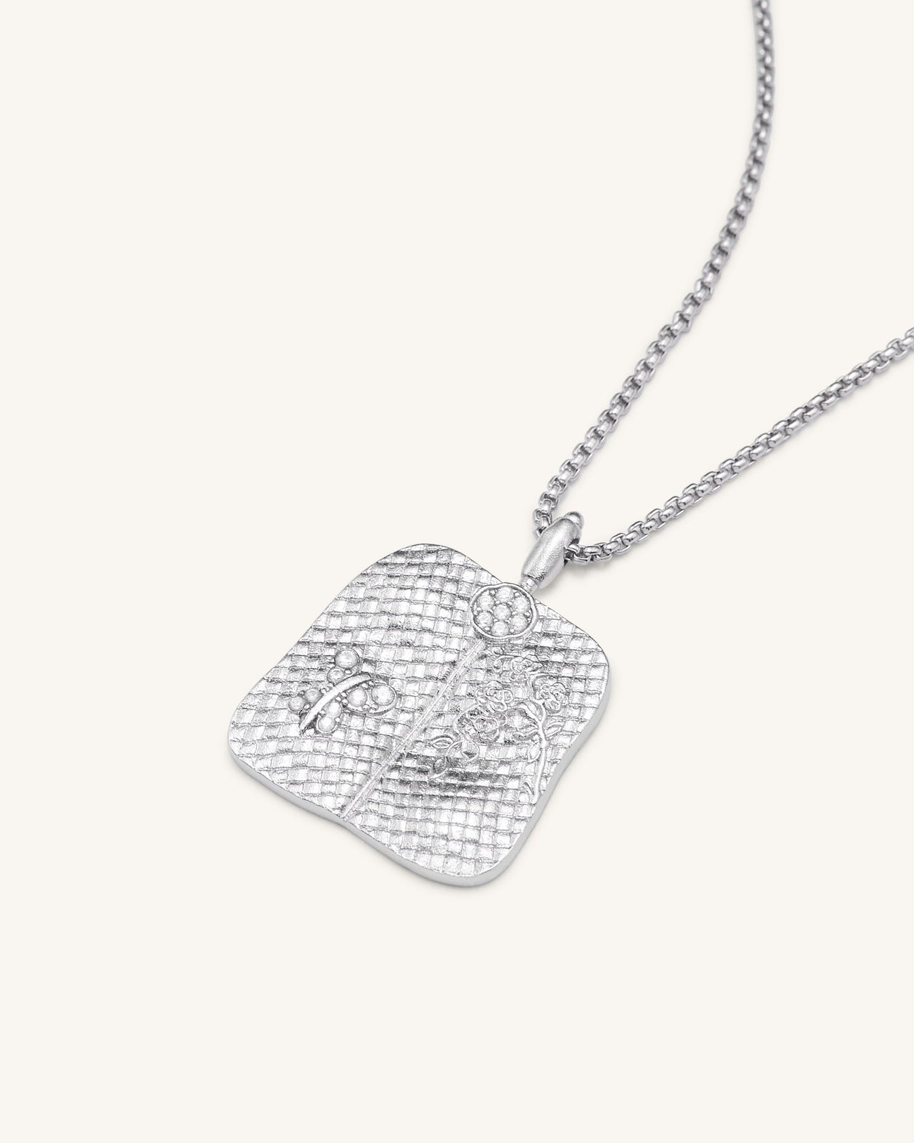 車前草扇形吊墜項鍊 - 18ct 鍍白金 & 白色鋯石