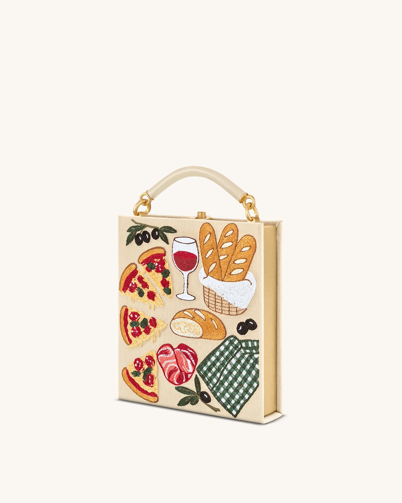 Elle 野餐圖案書本手提包 - 卡其色