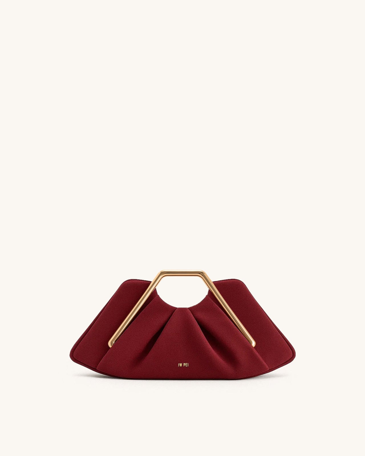 Lila 仿麂皮金屬框手拿包 - 紅色