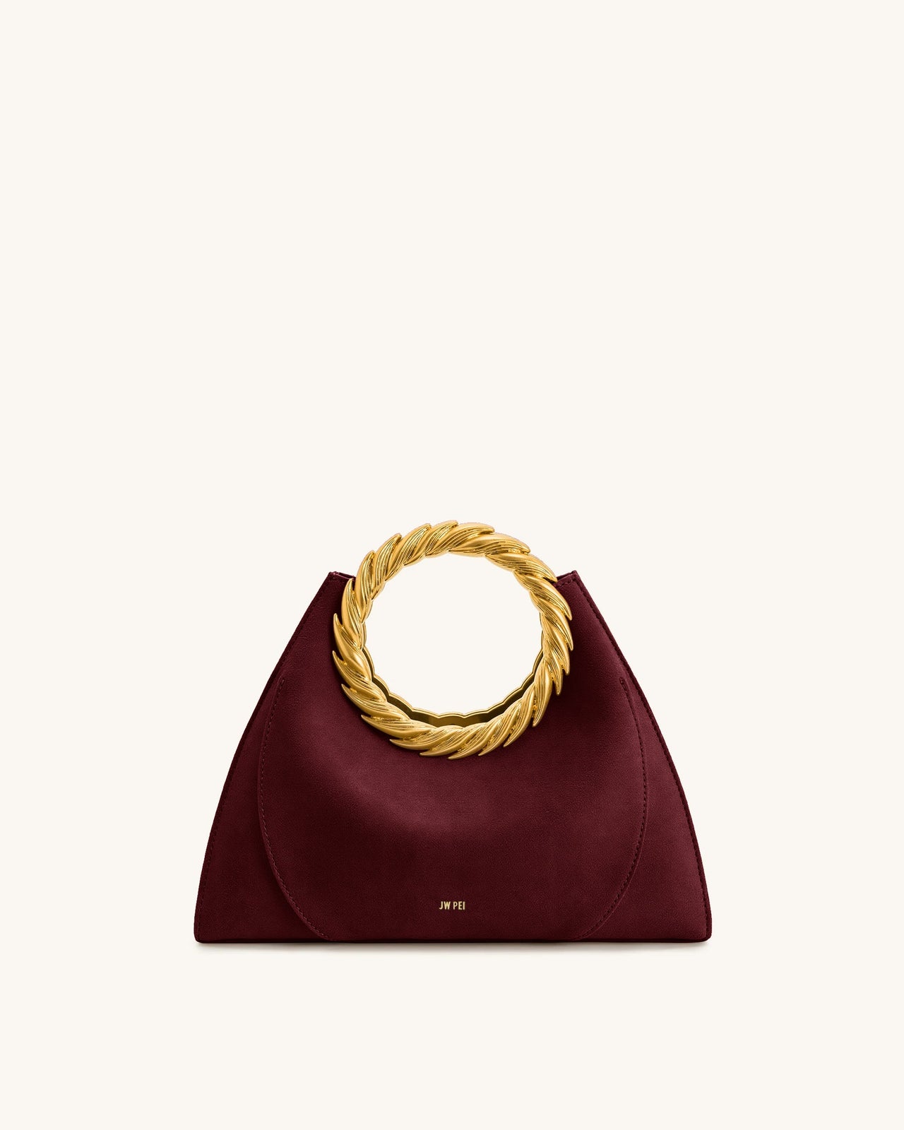 Amiya 葉形提手仿麂皮雕塑包 - 梅洛酒紅