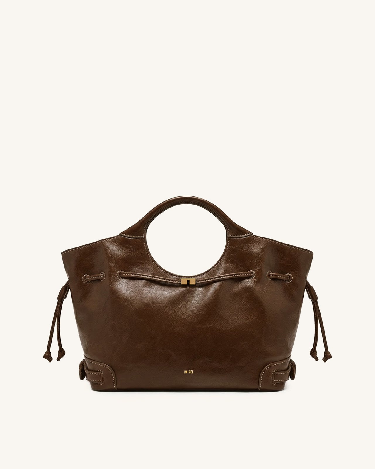 Elara 蠟感純素皮革束口托特包 - 棕色