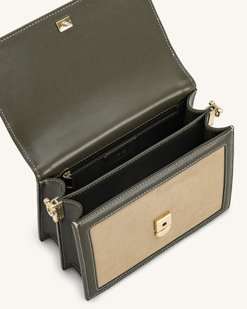 迷你翻蓋仿麂皮斜背包 - 綠色