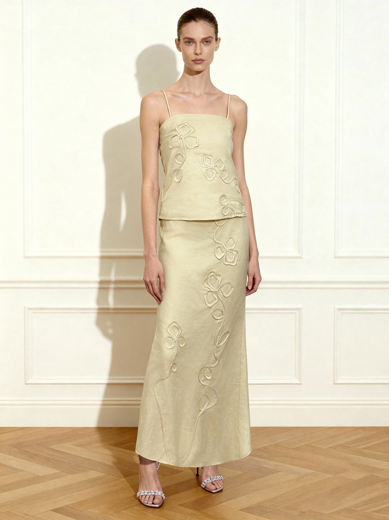 亞麻繩繡長裙 - 原色