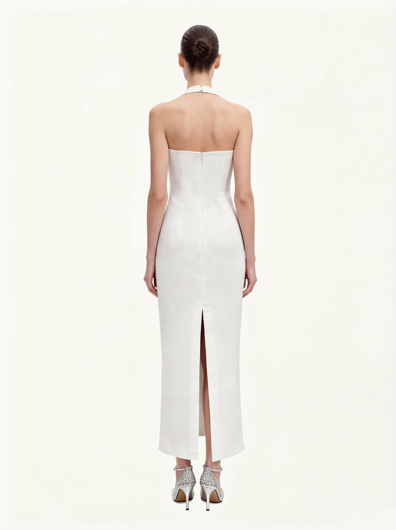 花卉印花繞頸長洋裝 - 白色