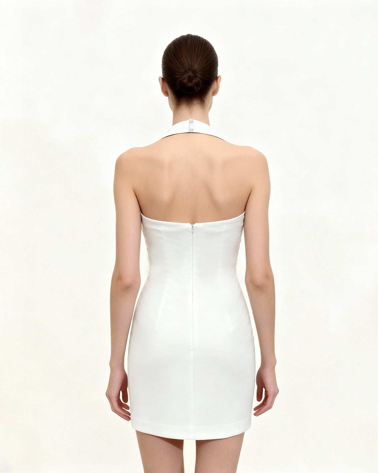 花卉繞頸緊身洋裝 - 白色