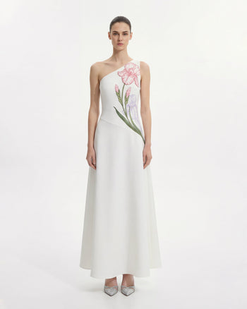 Iris 花卉繞頸緊身洋裝 - 白色