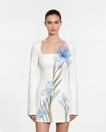 花卉印花緊身洋裝 - 白色