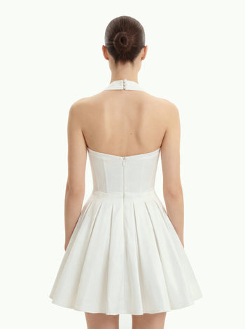 褶皺馬甲式繞頸迷你洋裝 - 白色