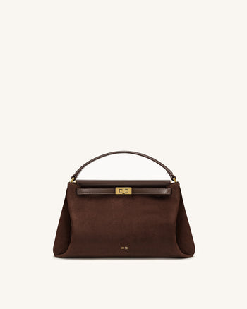 Carmen 仿麂皮提把包 - 深棕色