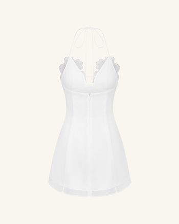 Flower 刺繡迷你洋裝 - 白色