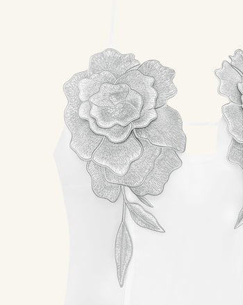 Flower 刺繡迷你洋裝 - 白色