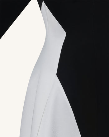 單色拼接長袖長洋裝 - 黑色