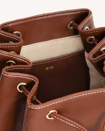 Harper 扣環口袋後背包 - 深棕色