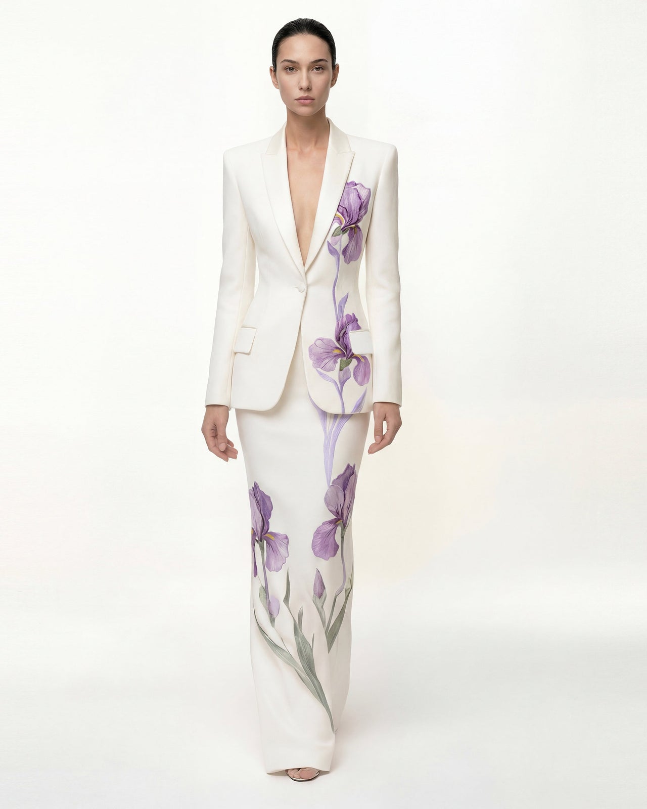 Iris 圖案長裙 - 白色