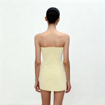 3D立體花朵貼花細肩帶迷你洋裝 - 黃色