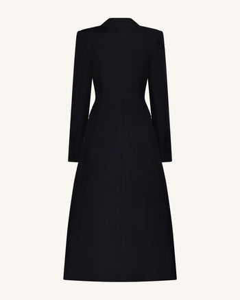 立體剪裁劍領弧形下擺長版西裝外套 - 黑色