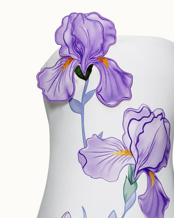 Iris 花卉印花平口A字長洋裝 – 白色
